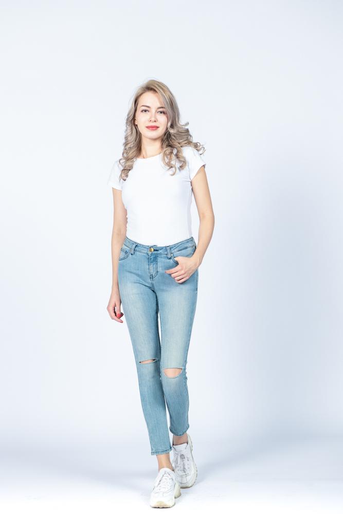 Jeanshose Damen Stretch Ripped Holes Hoch Taille Skinny
