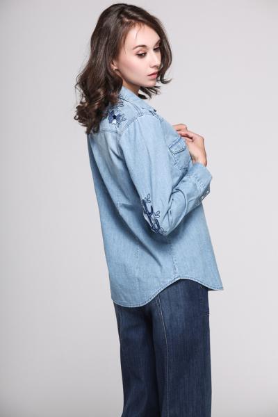 Jeans Women Denim Long Sleeve Shirt Slim Fit
