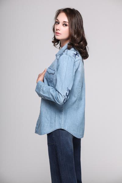 Jeans Women Denim Long Sleeve Shirt Slim Fit