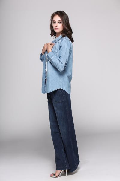 Jeans Women Denim Long Sleeve Shirt Slim Fit