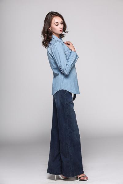 Jeans Women Denim Long Sleeve Shirt Slim Fit